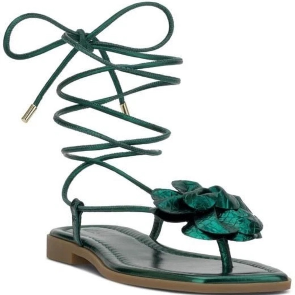 I.n.c. International Concepts Women's Gilma Flower Flat Sandals, EMERALD SMOOTH